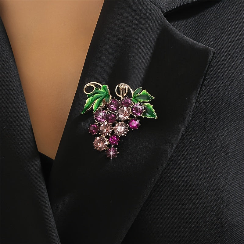 Stylish Purple Grape Brooch embellished with shimmering Rhinestones - Made of Alloy, Distinctive Irregular Design, Quirky Fashion Accessory for Ladies