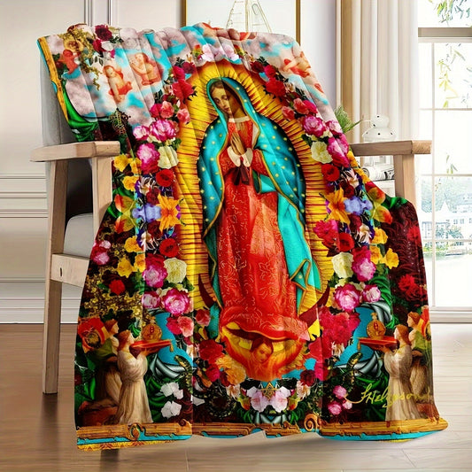 Vintage Virgin Mary Prayer Healing Blanket - Soft Flannel Throw with Inspirational Faith, Perfect Gift for Sofa or Bed, Lightweight Reversible Cover for All Seasons, Decorative Accent for Living Room or Bedroom, Made with Digital Print Microfiber, Easy