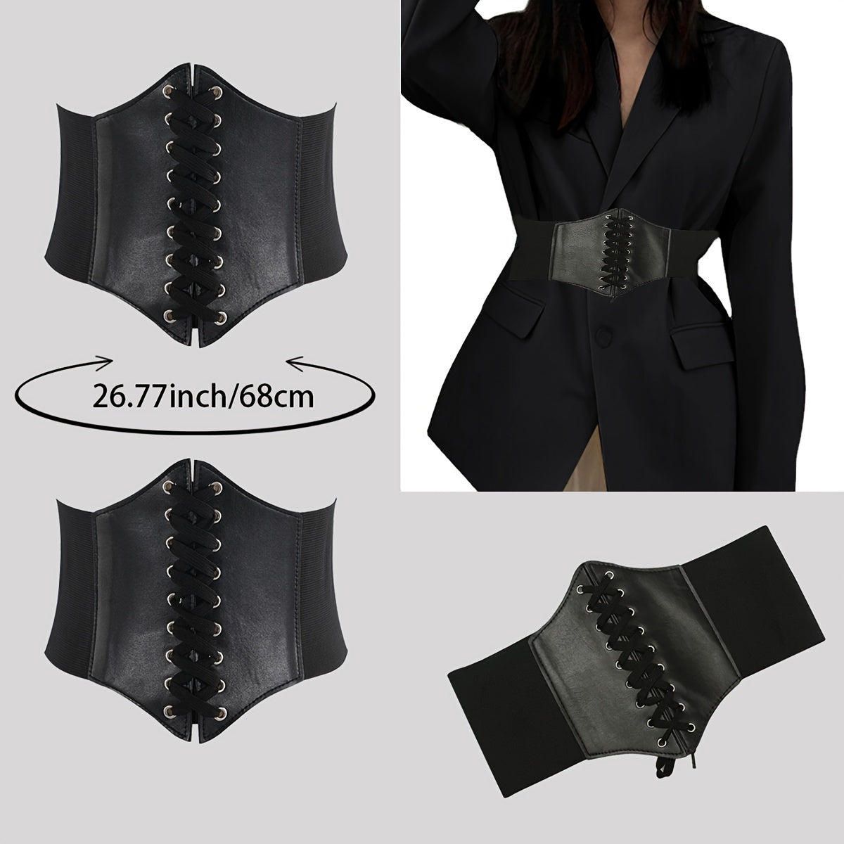 Stylish Women's Faux Leather Waist Cincher - Trendy Lace-Up Corset Belt for Flattering Figure Enhancement