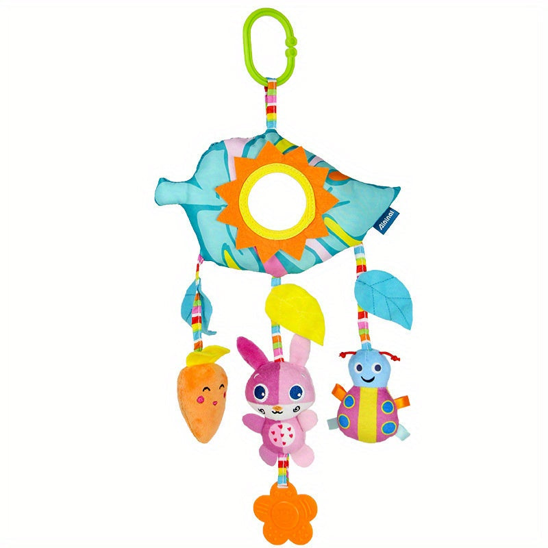 Cute Rainbow Hanging Toy for Babies - Gentle Rattle & Soft Animal Charm for Strollers, Car Seats & Cribs - Ideal Birthday Present for Infants up to 12 Months