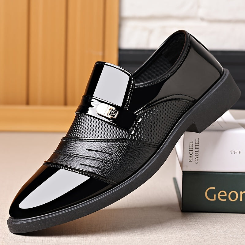 Men's minimalist dress shoes with pointed toe and PVC sole for office, parties, weddings, and business casual wear.