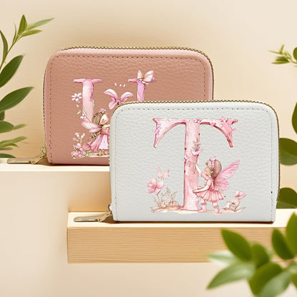 Stylish faux leather card holder for women with accordion-style pockets, coin pocket, zipper closure, polyester lining, edge paint detail, and unique print design.