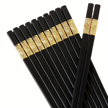 10 pairs of reusable non-slip fiberglass chopsticks in black. Dishwasher safe, easy to clean. Great for home, hotels, and restaurants.