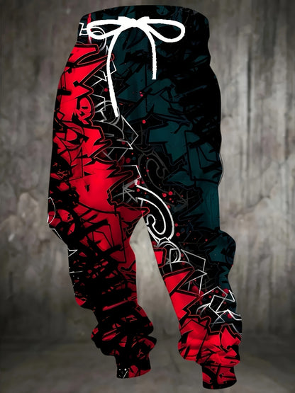 Men's Lifestyle Flex joggers with 3D graffiti print, drawstring, and pockets - comfortable polyester sweatpants for all seasons.