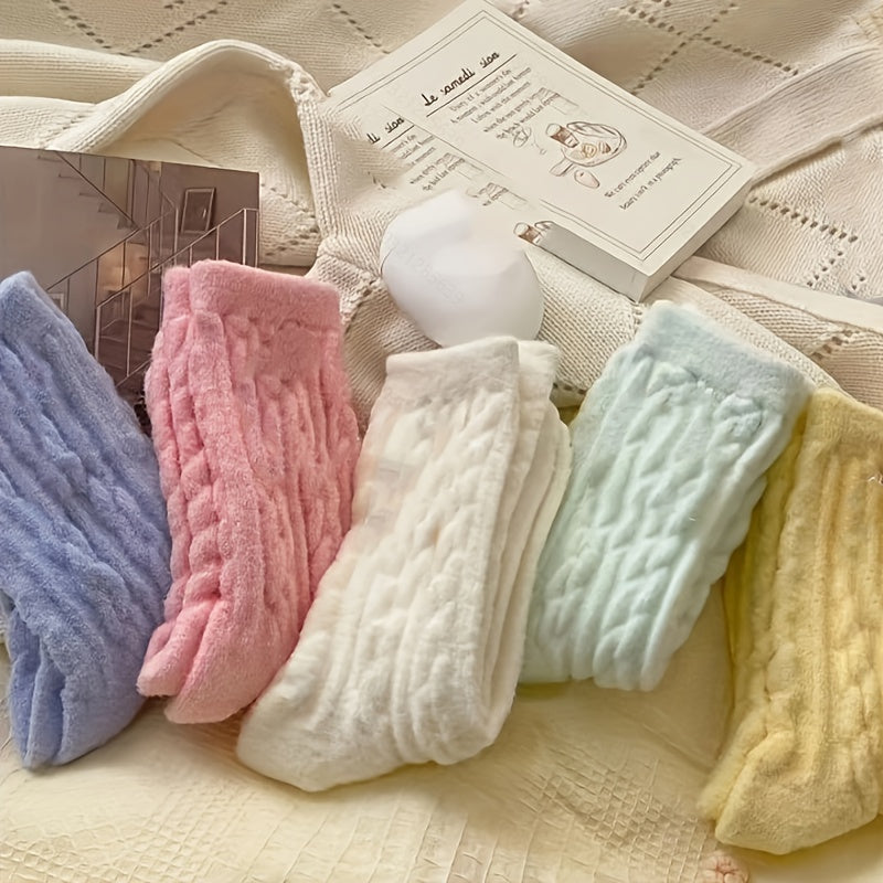 5 pairs of soft and cozy mid-tube plush socks for women