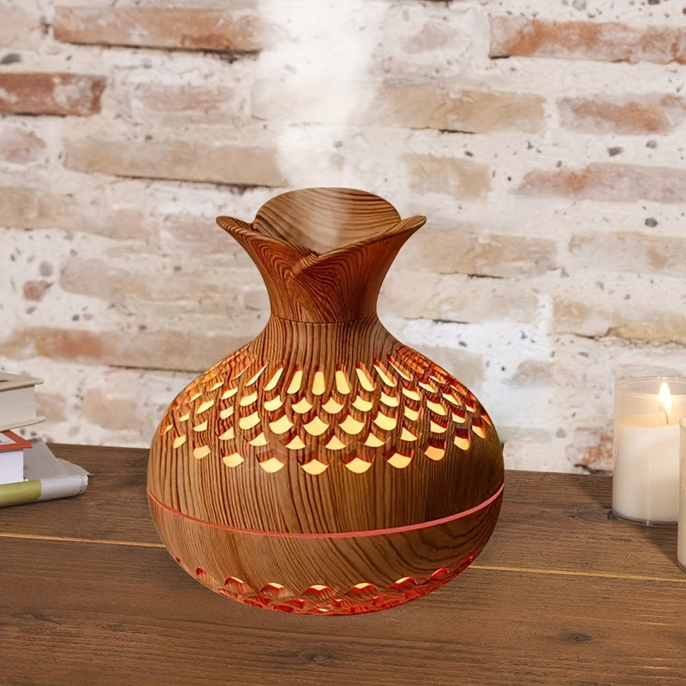 YETHKE Wooden Soundwave Humidifier with Essential Oil Diffuser - USB Powered, Cool Mist Maker for Home Comfort.