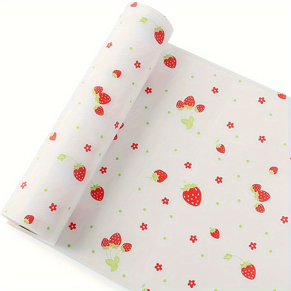 Strawberry Print EVA Waterproof Shelf Liners - Non-slip Mats for Kitchen and Refrigerator Drawers, Anti-Oil Cupboard Pad, Table Place Mat - 1 Roll (29.97cm x 199.9cm)