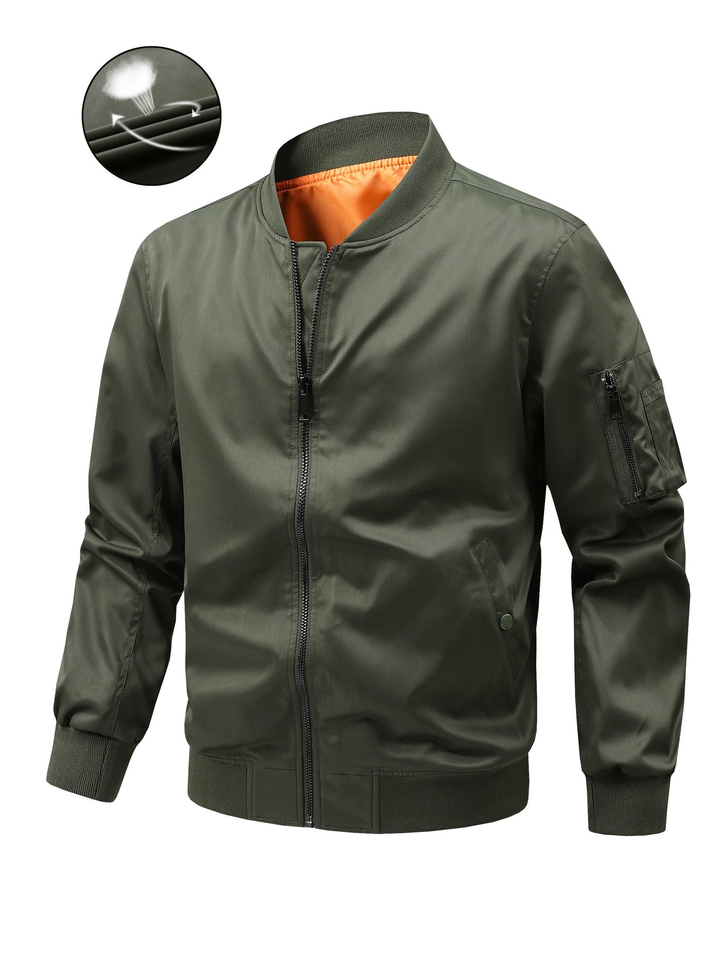 Men's Plus Size Windbreaker Jacket with Zip Closure and Baseball Collar