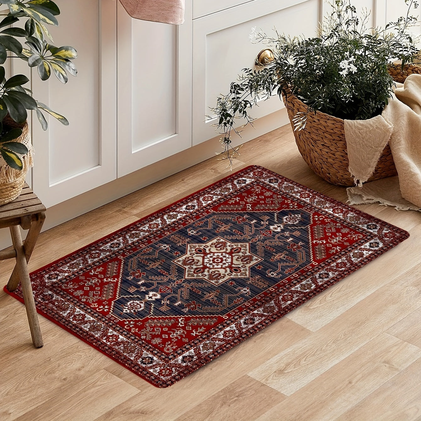 Vintage Boho Area Rug, 1 Piece, Non-slip and Stain Resistant, Fluffy Rug that is Machine Washable. Retro design with Waterproof and Anti-oil properties. Soft and Thickened with Shaggy texture, perfect for Living Room, Bedroom, Nursery, Game Room