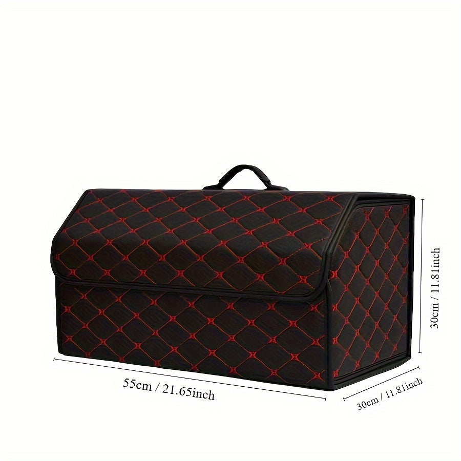 Black quilted PU leather car trunk organizer for SUV & Sedan trunks, providing durable and stylish interior storage.