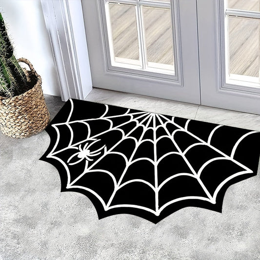 Polyester Halloween Spider Web Doormat - Machine Washable, Non-Slip, and Water Absorbent for Entryway - Festive Rug for Bathroom and Home Entrance