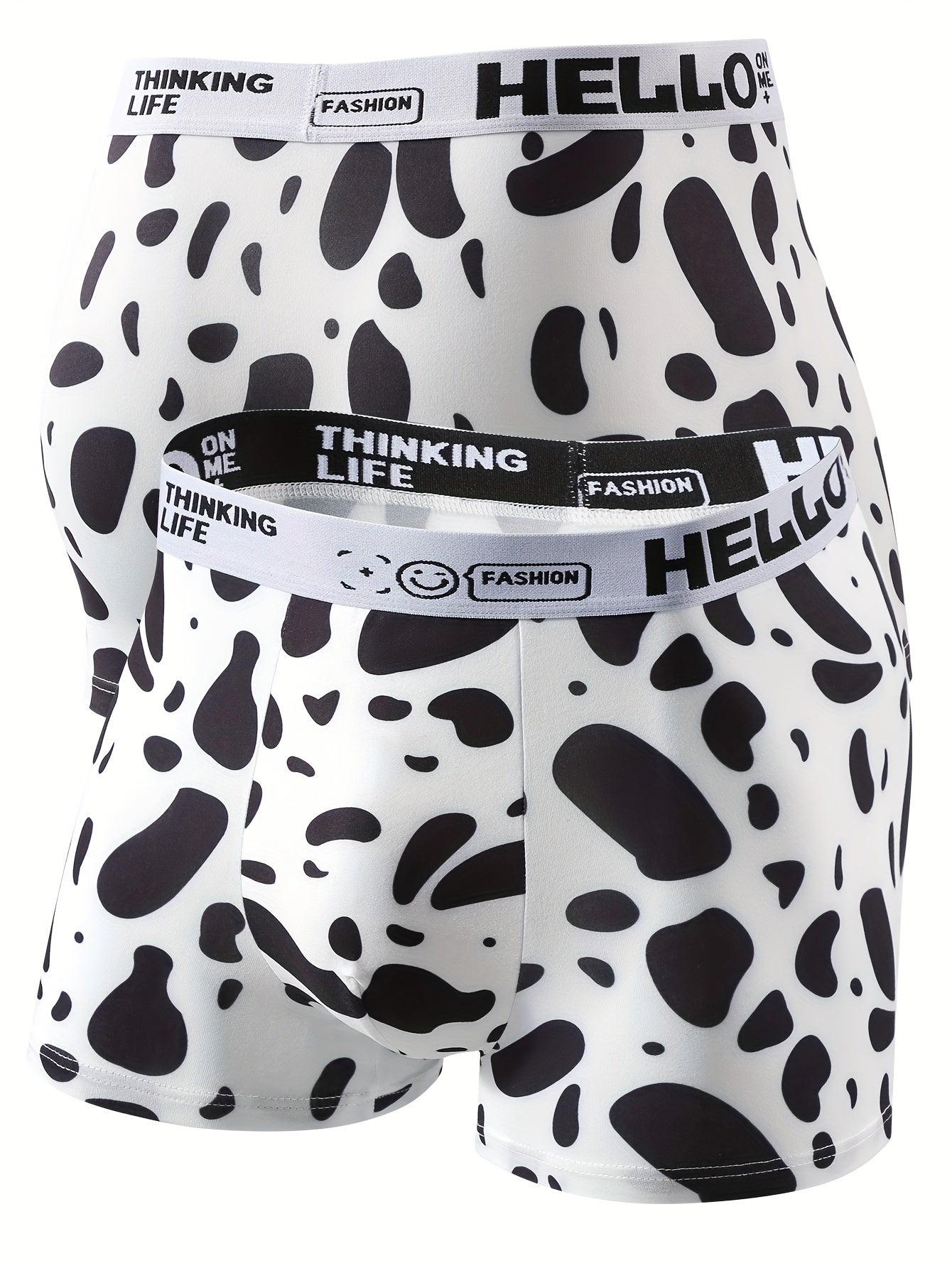 Pack of 10 men's boxer briefs with assorted animal prints in a comfortable stretch polyester-spandex blend. Features moisture-wicking technology, casual style, and bow detail.