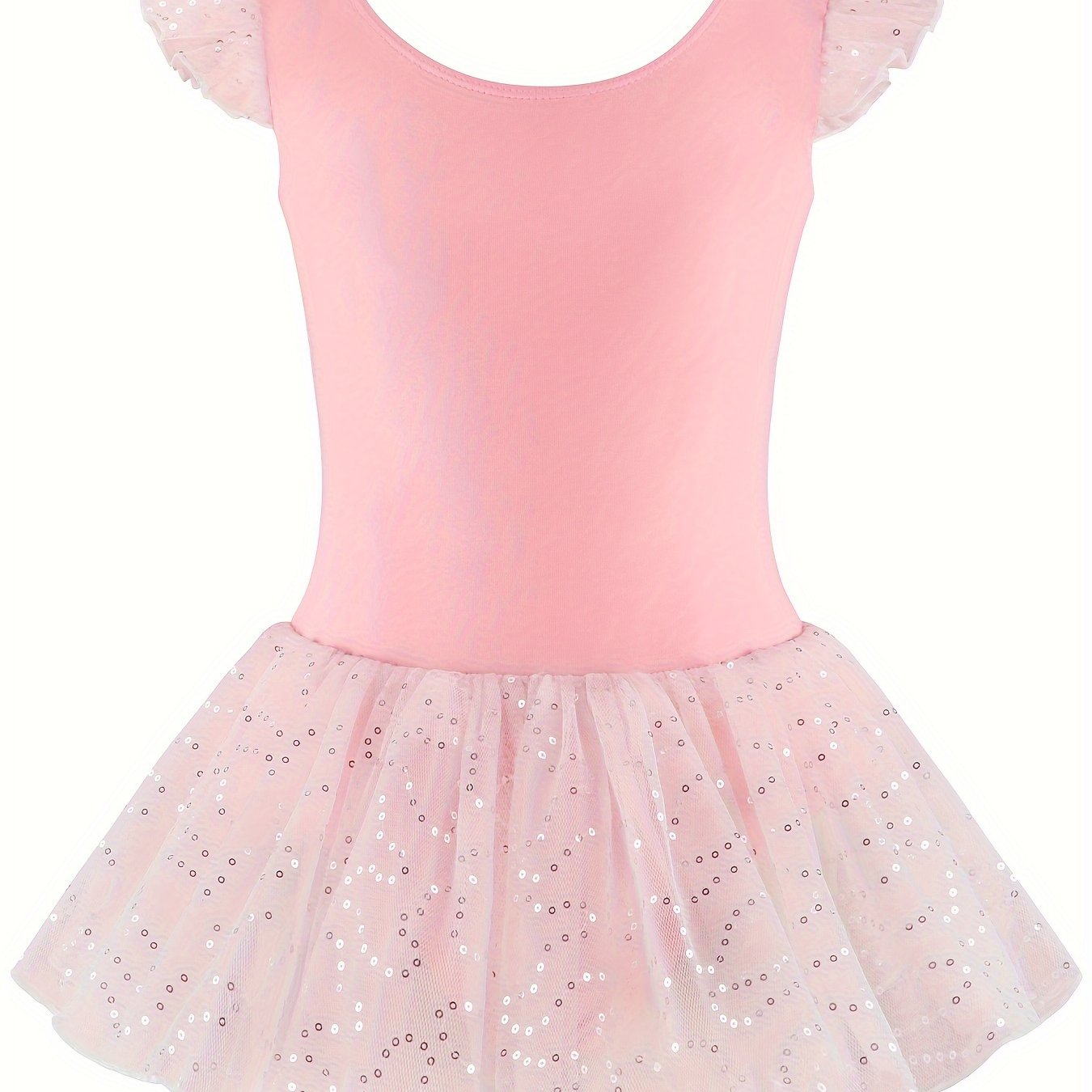 Cute pink sequin ballet leotard with tulle skirt, perfect for gymnastics and outdoor practice.