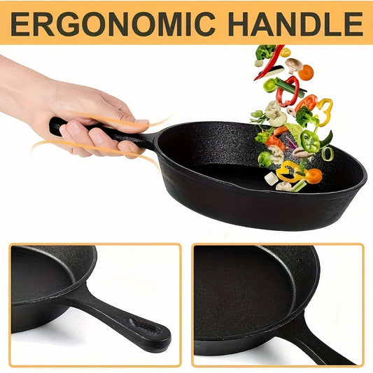 Set of 4 Cast Iron Skillets with Non-Stick Coating and Wooden Spatula, Comes with a Random Color Glove, Sizes Include 14cm, 16cm, 20cm, 26cm - Must-Have Kitchen Tools for Any Chef