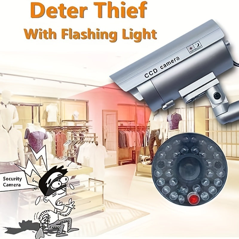 2-Pack Dummy Security Cameras with LED lights for Home Security, Outdoor/Indoor Use, with Warning Sticker.