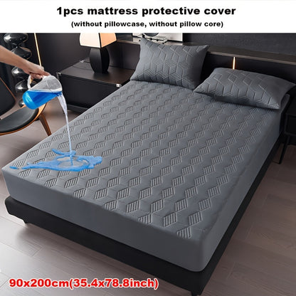 Waterproof mattress protector cover, machine washable with soft comfort fit. Suitable for hotel, living room, or bedroom. Made with polyester outer and PU inner, quilted with twill weave