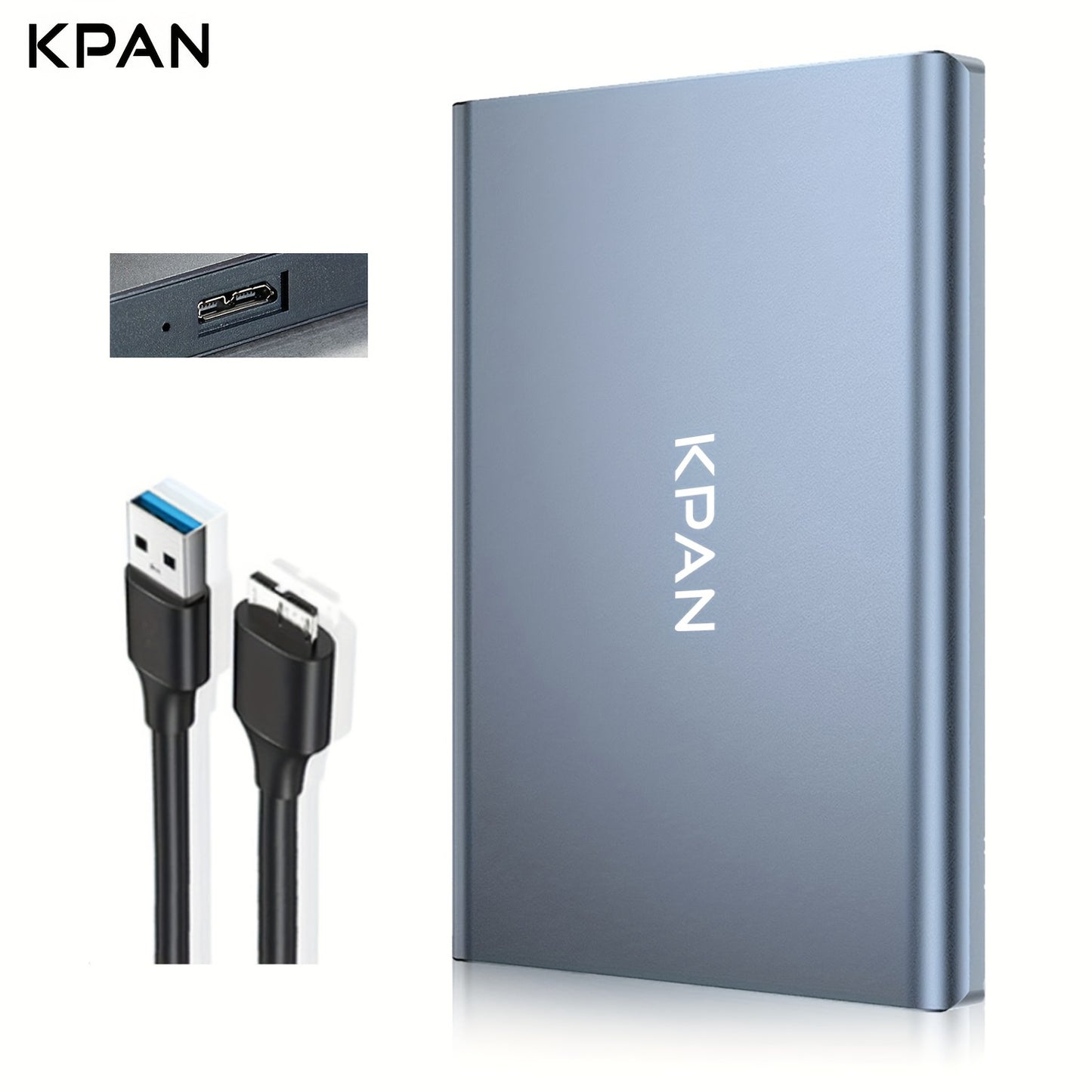 KPAN Portable USB 3.0 External Hard Drive for high-speed data transfer, large capacity (1TB/500GB/320GB), compatible with PCs, laptops, smartphones & more.