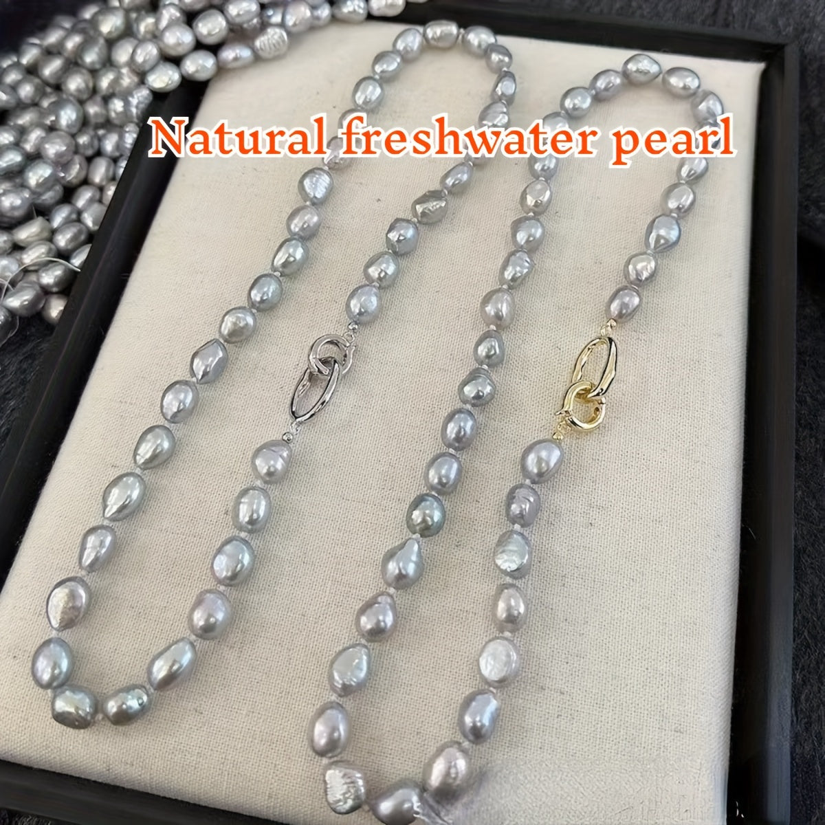 Beautiful French-inspired freshwater pearl necklace featuring distinctive gray baroque pearls, perfect for adding a touch of elegance to any outfit. Whether paired with casual attire or worn for a special occasion, this necklace is versatile and chic