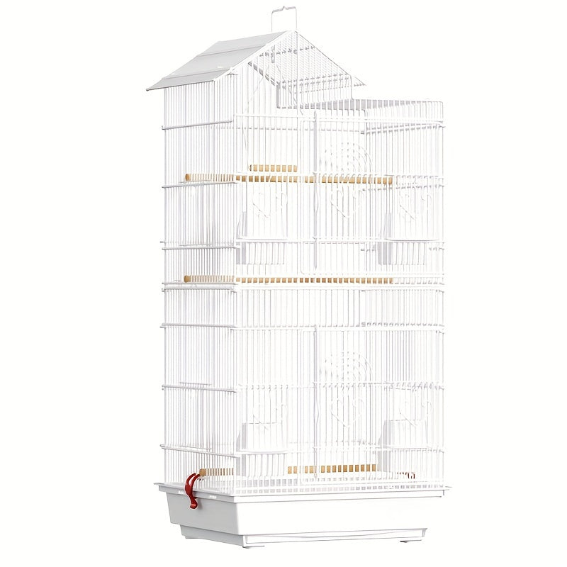 Large multi-layer bird cage with welded wire mesh for one pet bird.