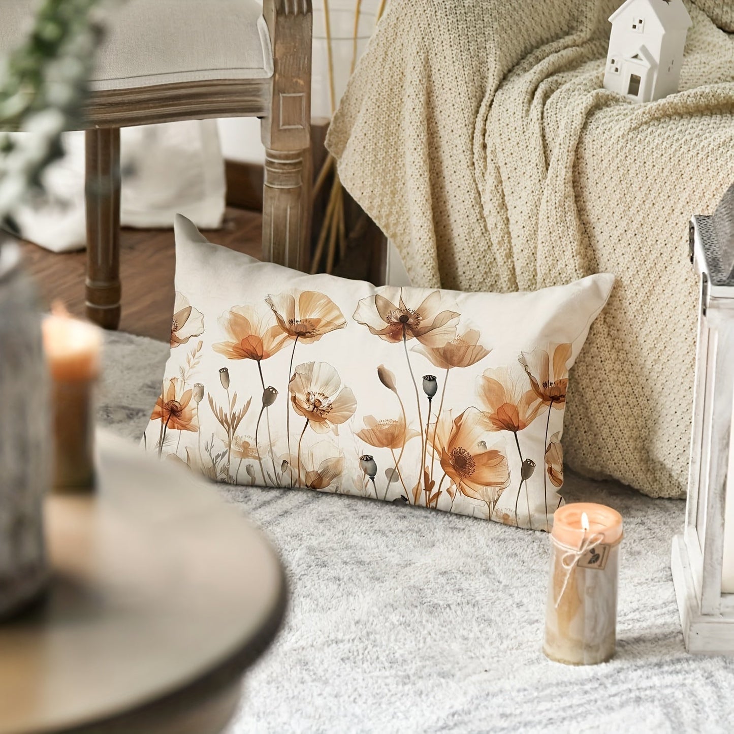 Cover your sofa and couch in style with this Autumn Poppy Floral Throw Pillow Cover. Measuring 30.48x50.8 cm, this linen blend cover features a beautiful Fall Orange & Brown color scheme. It has a convenient zip closure and is machine washable for easy