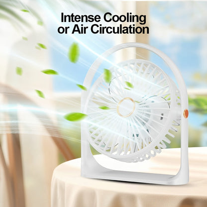 The TENGQU Portable USB Rechargeable Fan features a 1200mAh Lithium Battery and 5-Speed High-Velocity Table Fan. Perfect for use in the home, office, bedroom, or outdoors, this compact fan has a polished plastic design with button control for easy