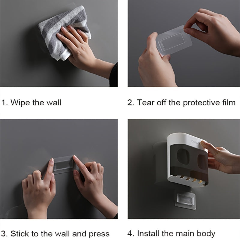 3-pc wall-mounted bathroom accessories with adhesive patches, no holes needed. Strong adhesion for all products in store without damaging walls or falling off.