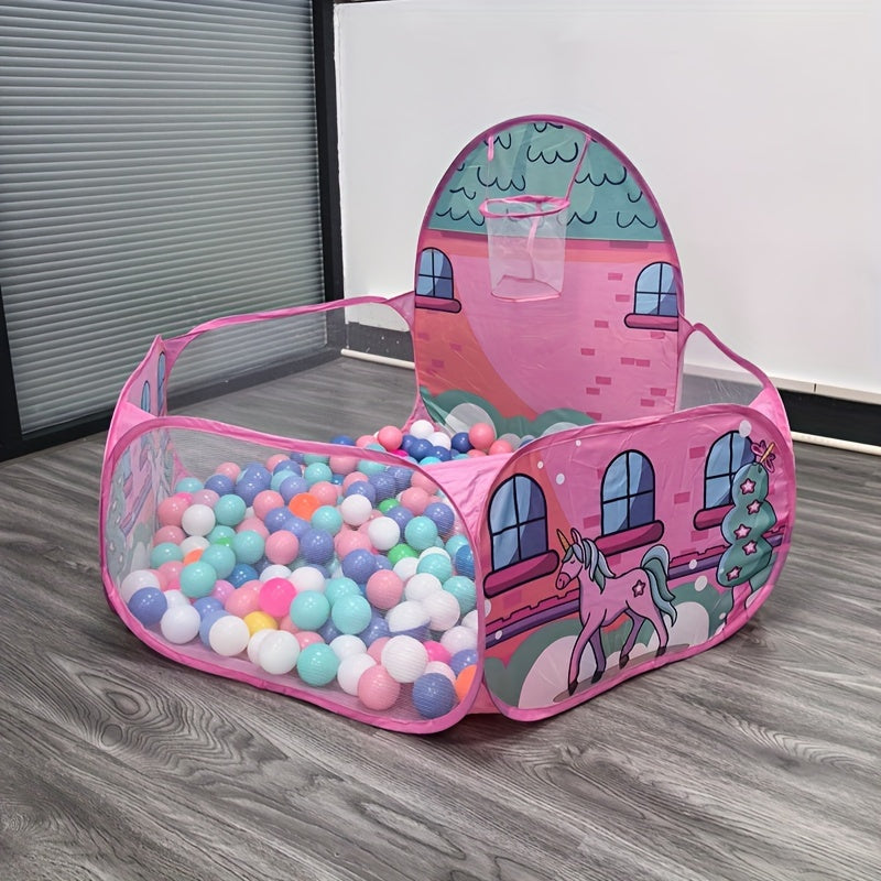 1 Pink Unicorn Polyester Ball Pool Tent with Ocean Design for kids, Foldable Toy Ball Pit for Indoor & Outdoor Play.