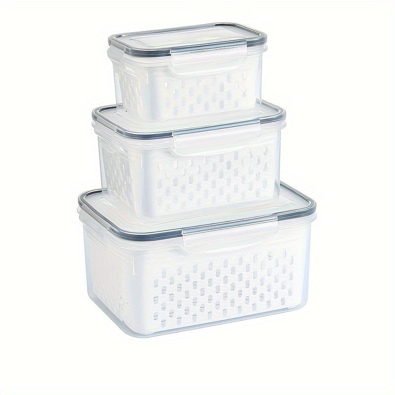 Keep your fruits, vegetables, berries, and meat fresh longer with this set of 9 large leakproof fridge storage containers featuring removable colanders. Dishwasher safe for easy cleaning.