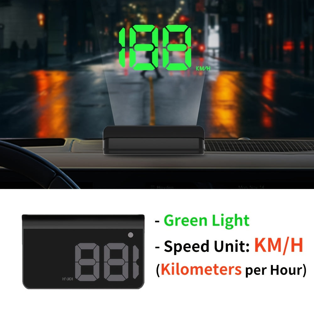 Universal car digital speedometer HUD in white & green LED, compatible with all car models, no battery needed, easy installation, simple to read speedometer. Modern and easy car accessory