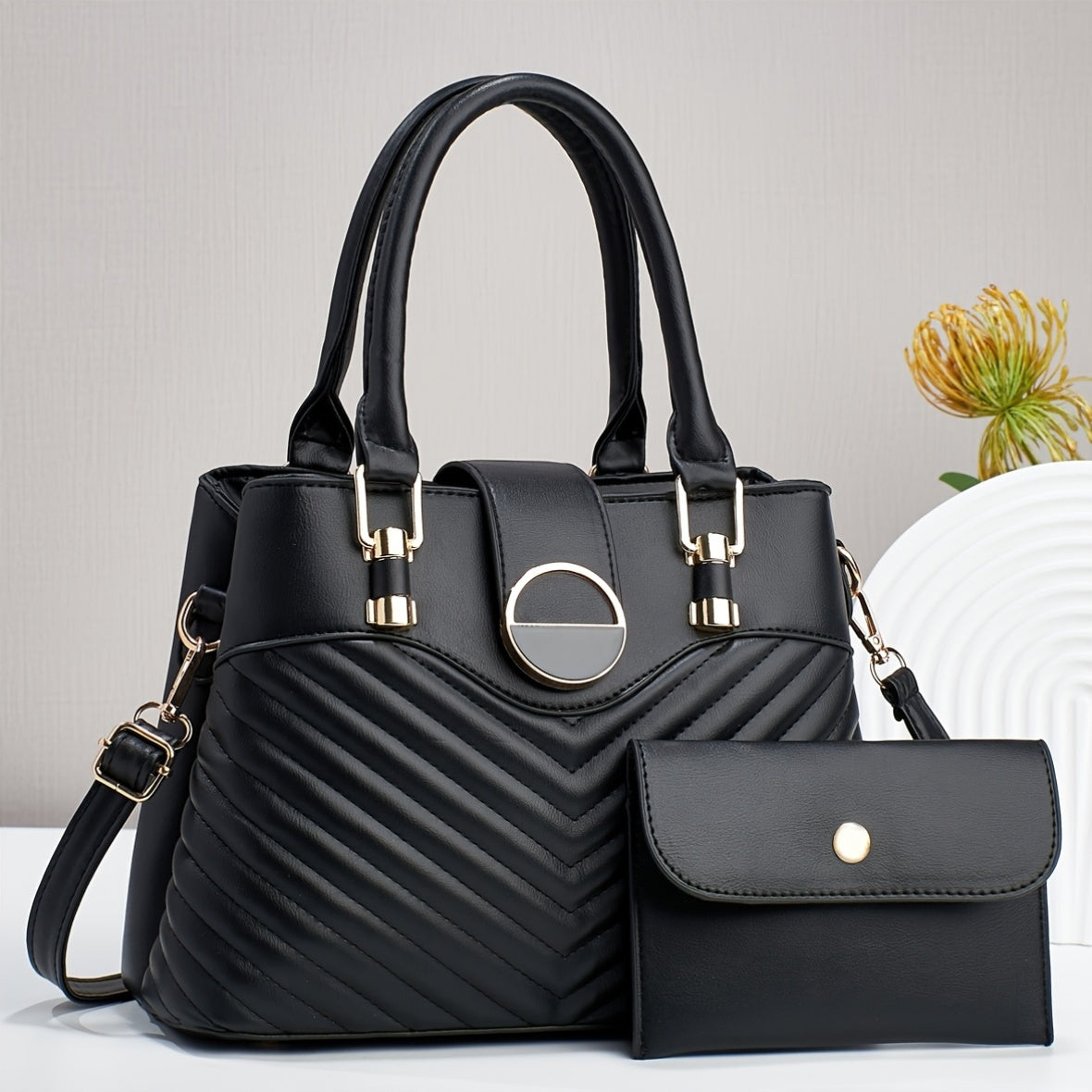 Valentine's Day women's handbag set featuring high-end feel, large tote and stylish shoulder bag.