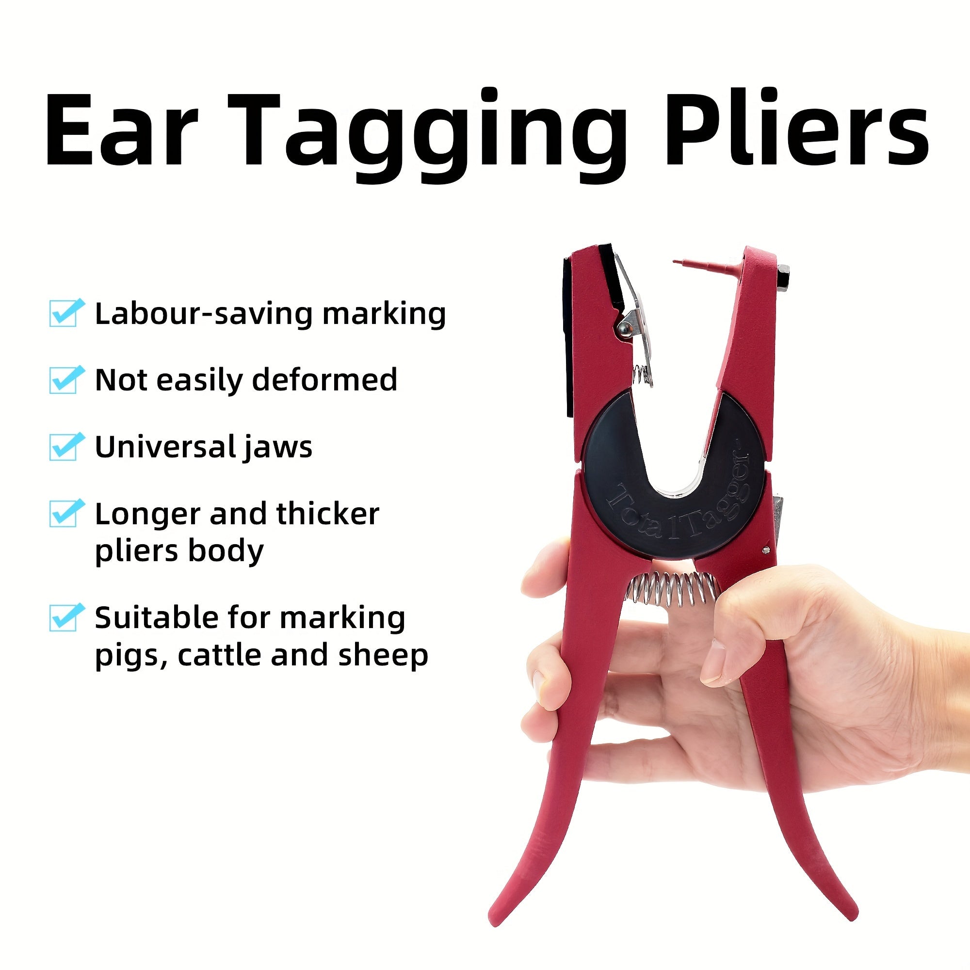 Livestock Ear Marking Pliers for various animals - Red Classic Model, 90 Degree Installation Tool.