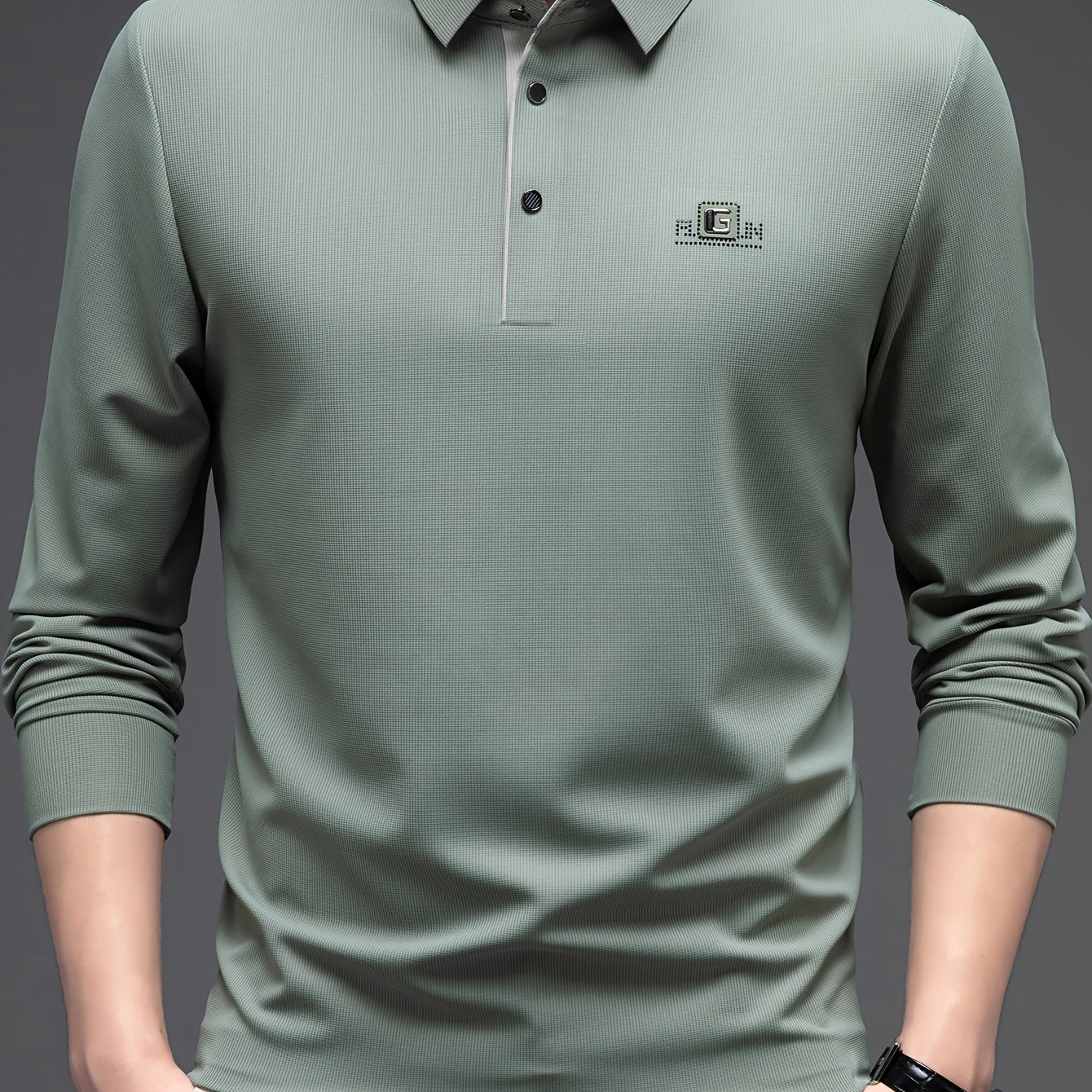 Men's lightweight long-sleeve shirt, ideal for golf and casual wear, made with breathable polyester blend.