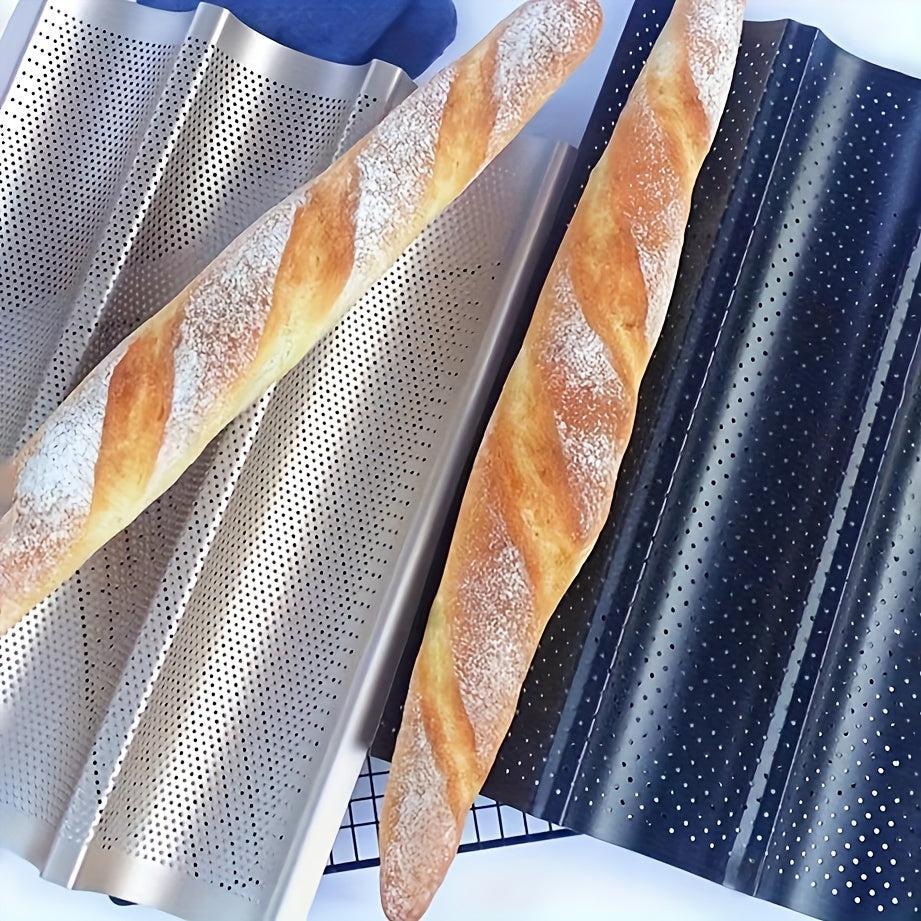 Baguette Baking Pan: Non-stick, One-pack with Mesh Mold and Options for 2, 3, or 4 Slots