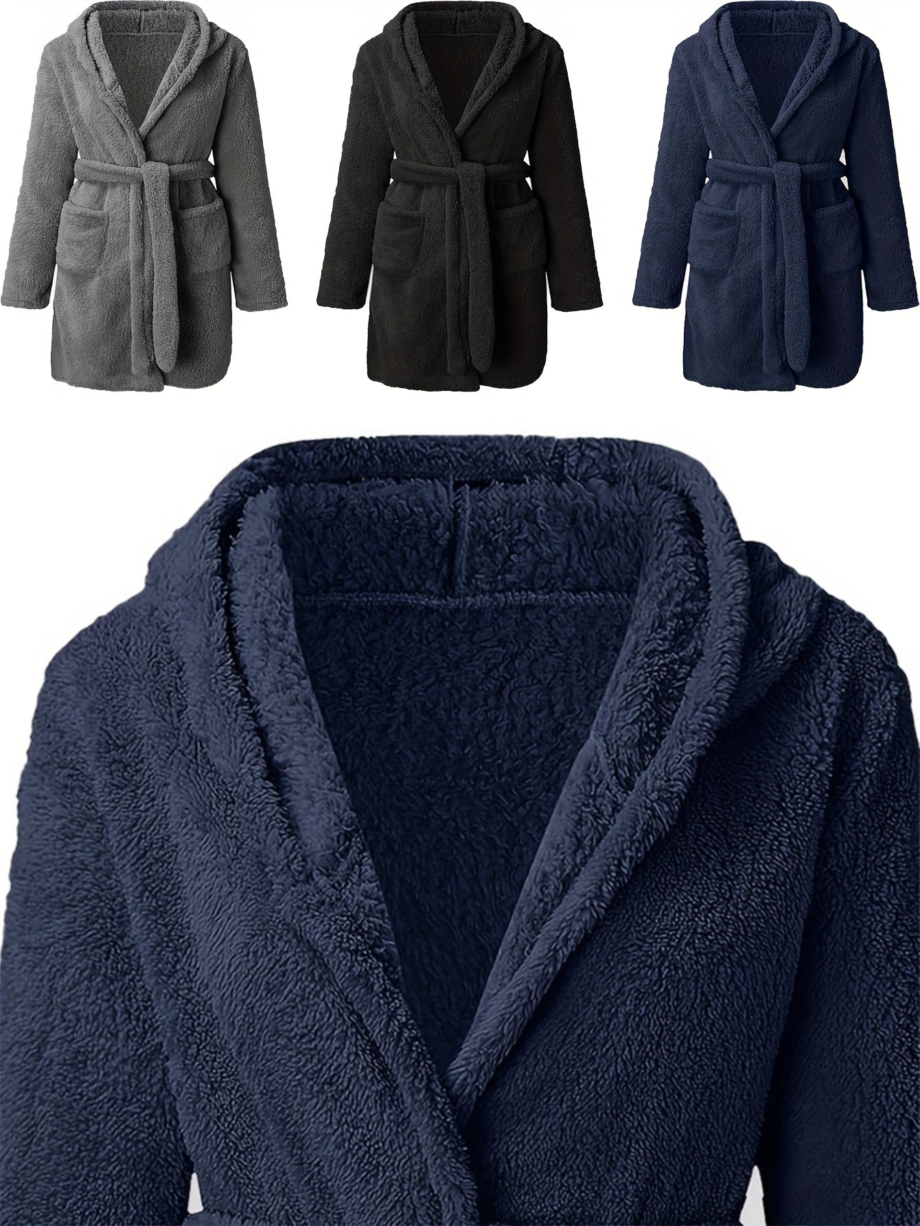 Men's warm robe with fleece lining - cozy, thick, and comfortable. Perfect for fall/winter. Machine washable.