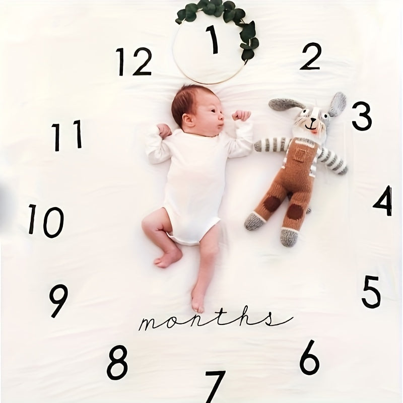 Children's Milestone Blanket - Monthly Growth Memory Keepsake, Made of Soft Polyester, Perfect for DIY Photos of Boys & Girls, Children's Photo Prop & Blanket