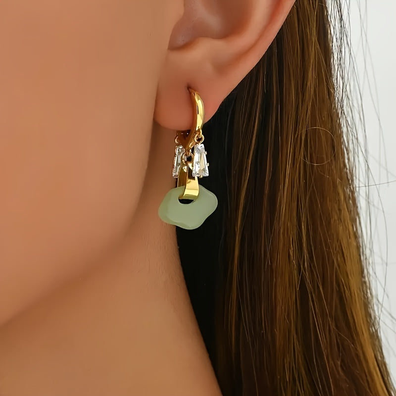 Stylish Dangle Earrings With a Green Jade-Inspired Design - Vintage and Alluring, Ideal for Everyday Wear or as a Gift