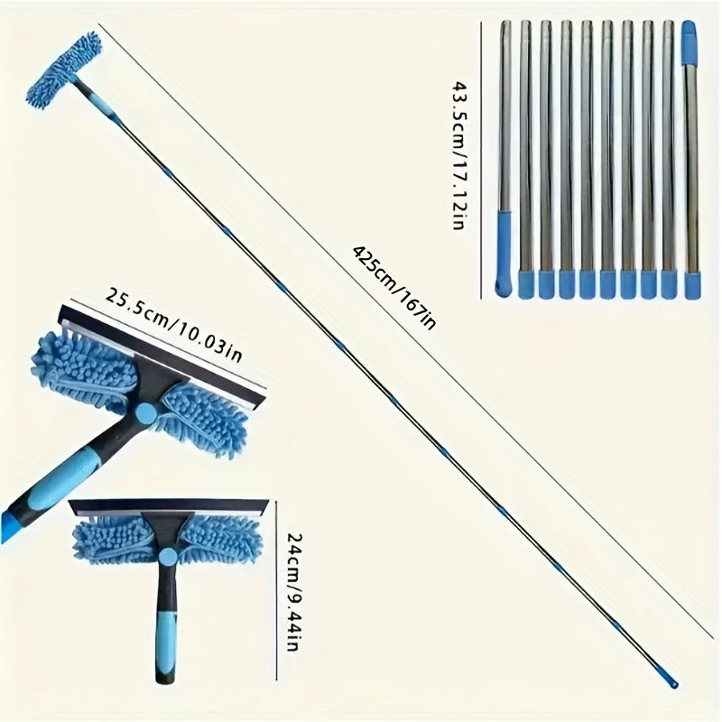 Glass cleaning tool with 4-meter long splicing for ladder-free window cleaning.