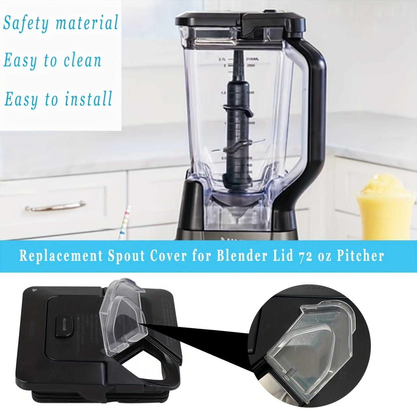 Ninja blender qopqog'i uchun almashtirish quvur qopqog'i, 72 oz kvadrat idish bilan mos keladi. NJ600-NJ602 va BL500-BL781 modellari uchun maxsus ishlab chiqilgan.