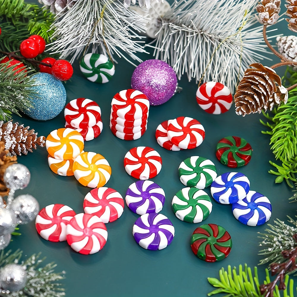 Christmas tree decorations in red and white, including peppermint candy cane charms, available in packs of 10, 30, or 50. Perfect for DIY decorating and giving as New Year gifts.