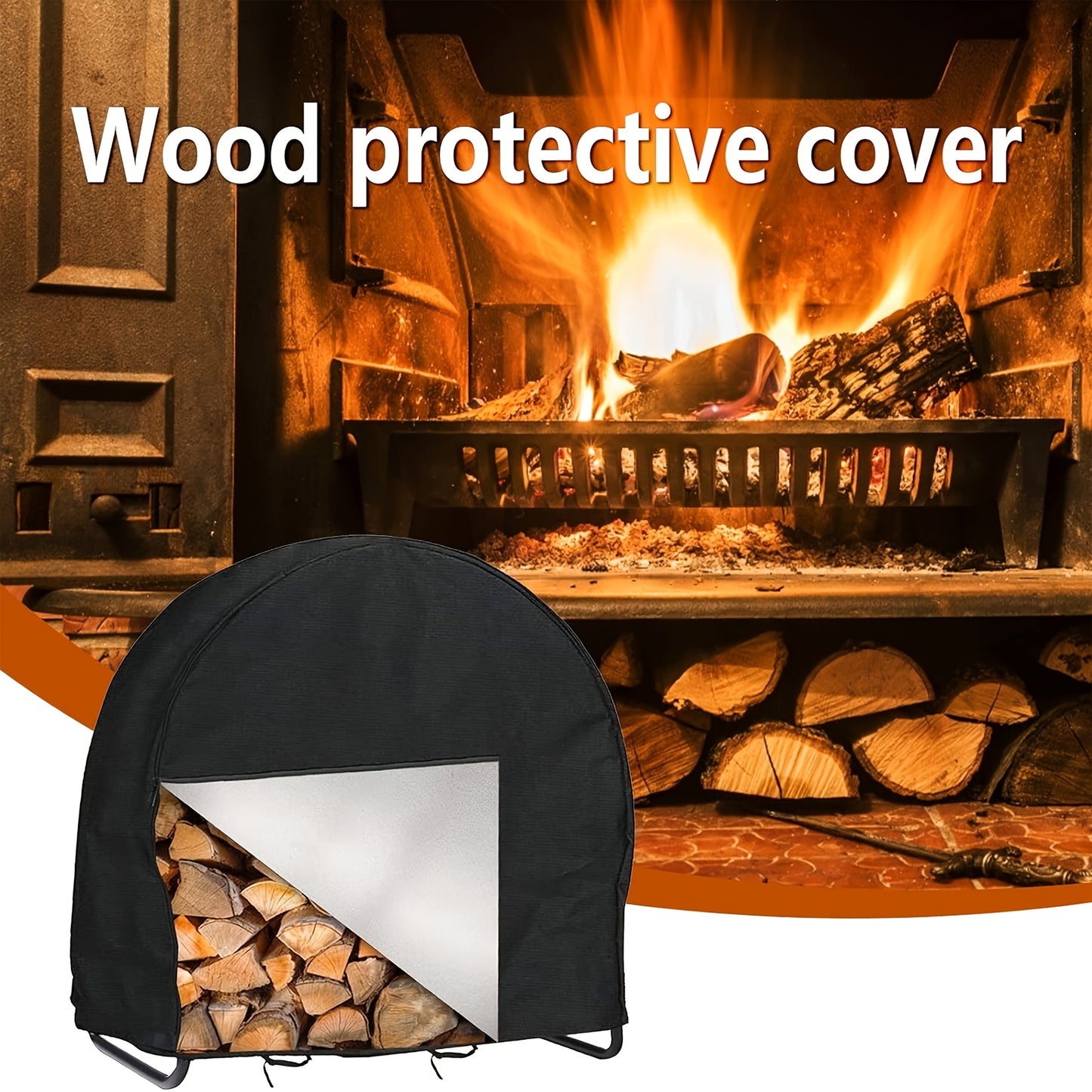 Waterproof Outdoor Log Rack Cover, Round Firewood Protector with Zipper and Wind Buckle, UV-Resistant Wooden Log Stand Storage Tarp, All-Season Weatherproof Firewood Cover for Dry Wood Storage