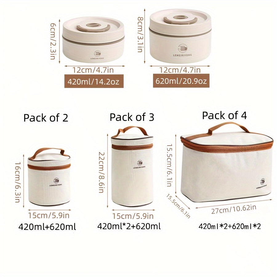 SUS304 Stainless Steel Insulated Lunch Box Set of 1/2/3/4, Leakproof and Stackable Containers, Safe for Microwave Oven, Ideal for Teenagers and Workers in School, Canteen, Back to School, Camping, Picnic, Beach, and Home Kitchen Use