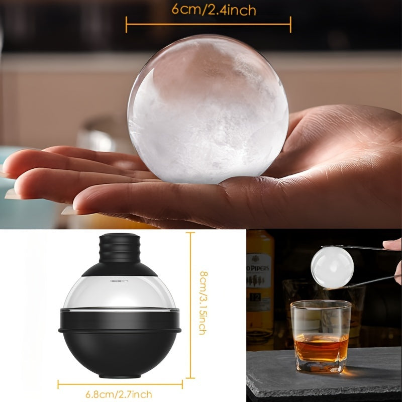 Large ice sphere molds made from silicone and polycarbonate with dual-function funnel lid for slow-melting ice balls. Perfect for bourbon and beverages at the bar.