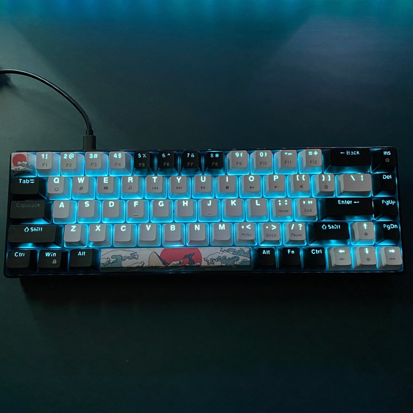 68-key Mechanical Gaming Keyboard with Sea Blue LED Backlight, Hot-Swappable Blue Switches, and Detachable Cable - Ideal for Windows/Mac users. Great for gifting on special occasions.