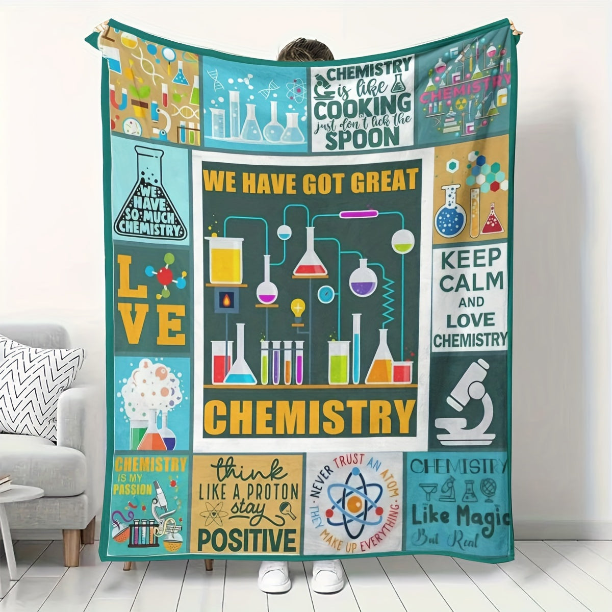 Soft Fleece Throw Blanket with Chemistry Theme - Ideal Present for Science Lovers, Educators & Pupils - Snug & Cozy for Sofa, Bed, or College Dormitory