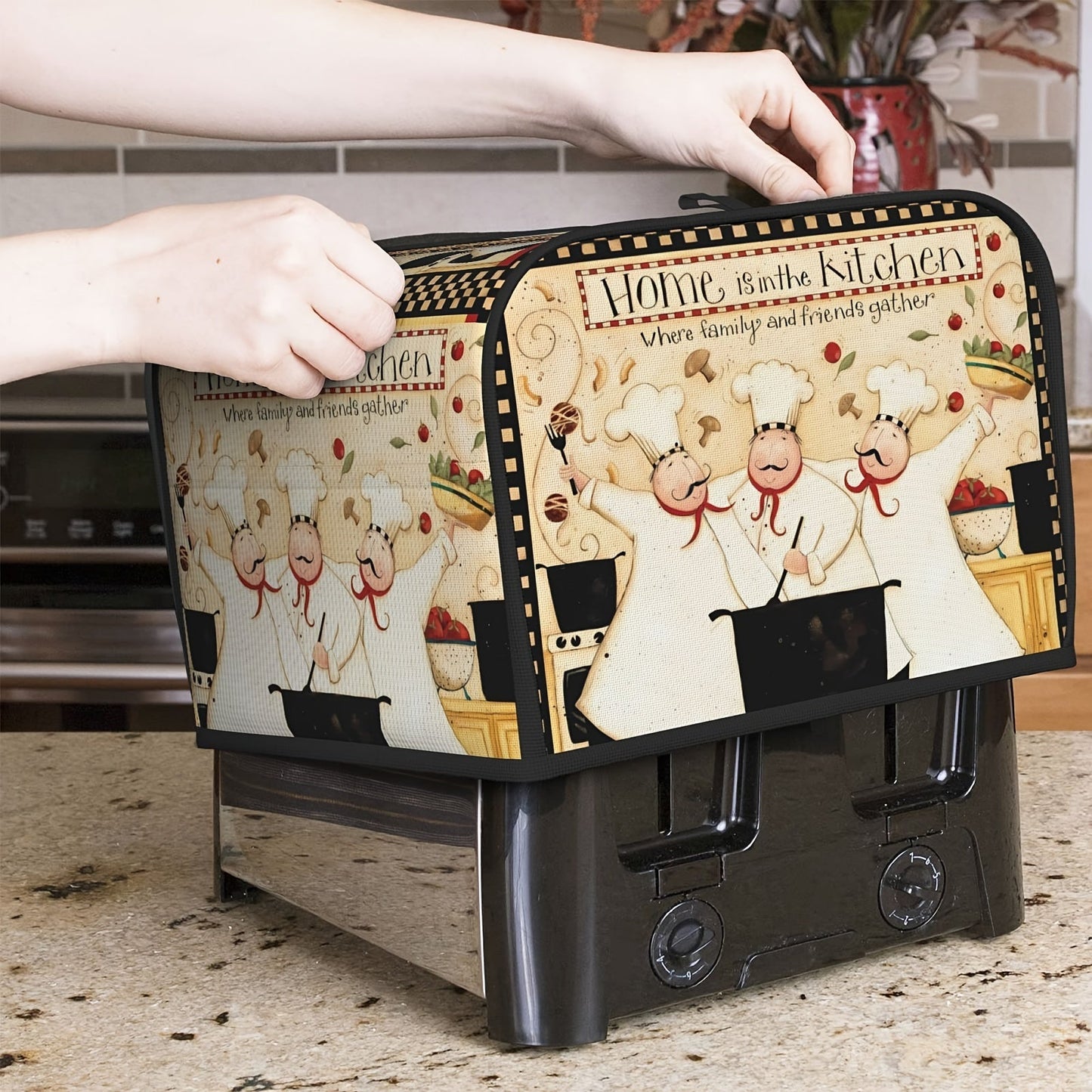 Vintage Farmhouse Toaster Qopqog'i Qiziqarli Semiz Oshpaz Mavzusi Bilan - Standart 2/4 Bo'lakli Toaster Uchun Yuviladigan va Changdan Himoyalovchi Kichik Qurilma Qopqog'i - 1 Dona