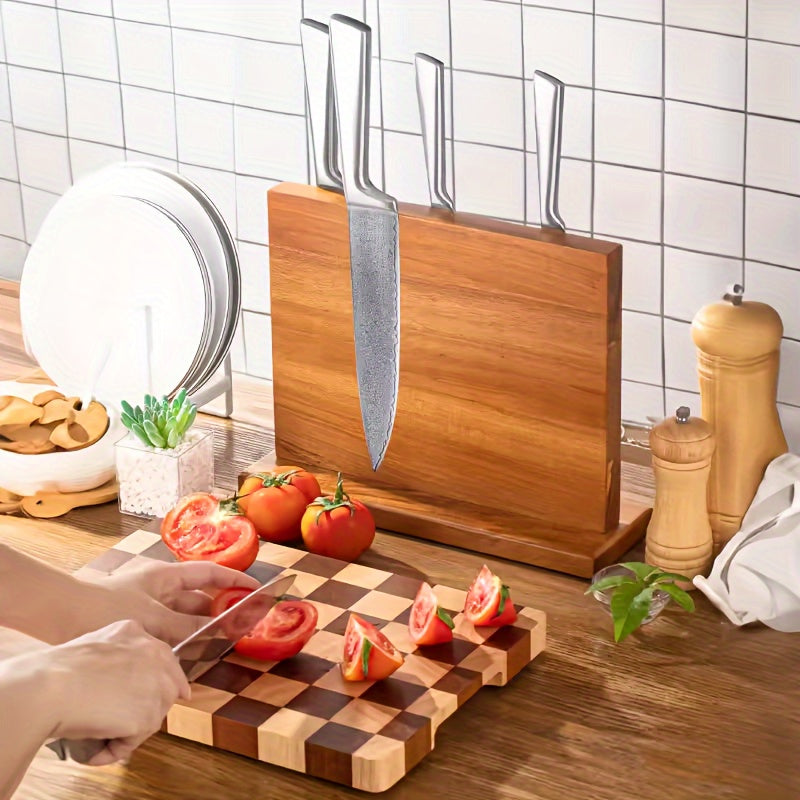 Thickened and Enlarged Acacia Wood Double-Sided Magnetic Knife Holder for Kitchen Knives and Scissors, Non-Food Contact Log Organizer, Perfect for Holiday Gifting.