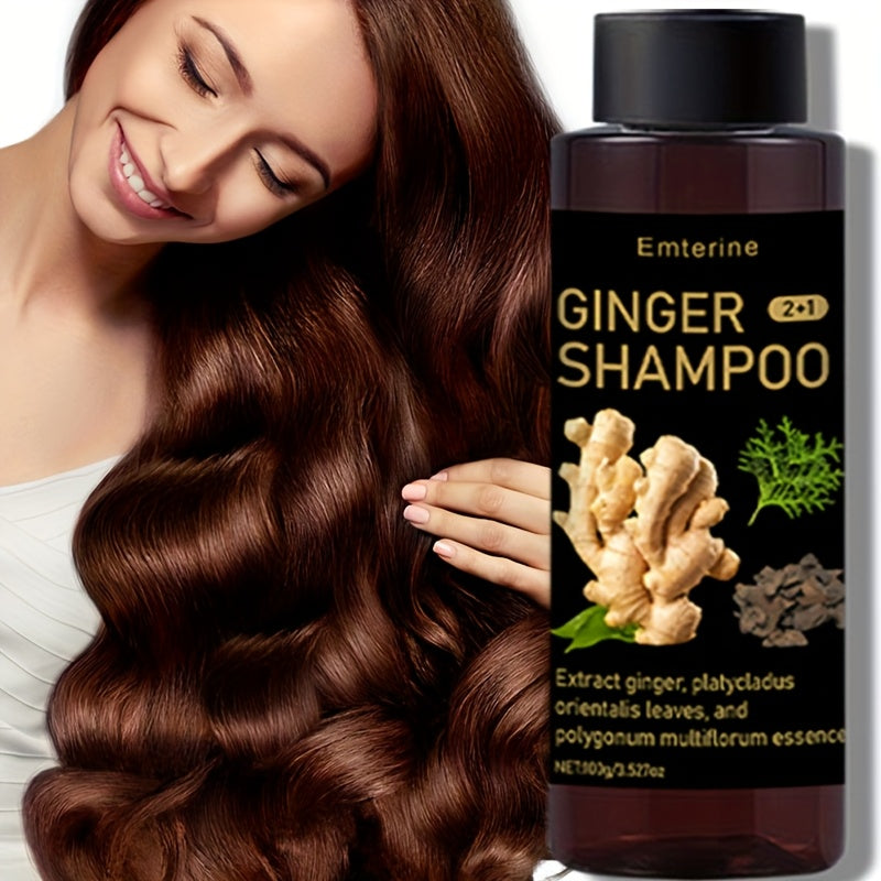 100g EMTERINE Ginger shampoo for normal hair, with herbal formula for cleansing, volumizing, and nourishing scalp. Contains extracts of ginger, platycladus, orientails, polygonum