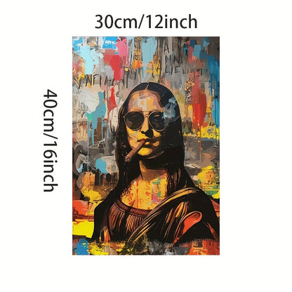 Modern Mona Lisa canvas print, fashionable retro portrait wall art, waterproof painting. Ideal for decorating living room, bedroom, office, dining room, or bar. Perfect gift.