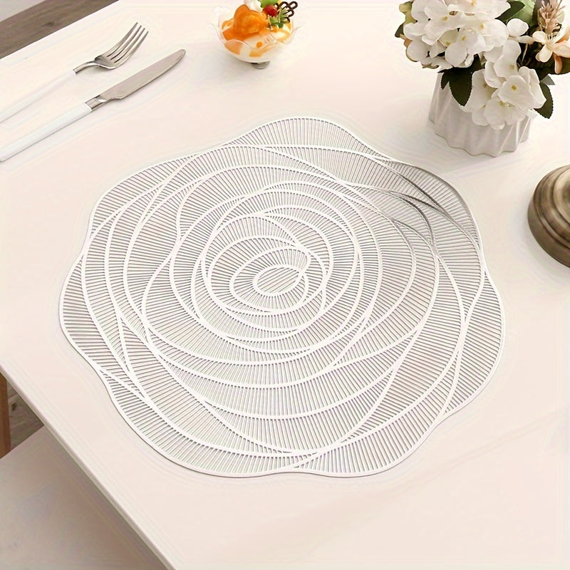 Valentine's Day Rose PVC Table Mats and Coasters Set of 2-12pcs, Washable, Non-slip, Heat-resistant, Decorations for Holiday, Wedding Parties.