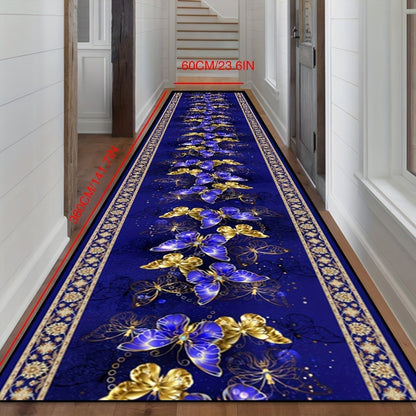 Upgrade your space with the elegant Luxurious Butterfly Pattern Crystal Velvet Runner Mat. This high-quality mat boasts a density of 850g/m² and thickness of 6mm for ultimate comfort. Featuring a non-slip backing and machine-washable design, it is